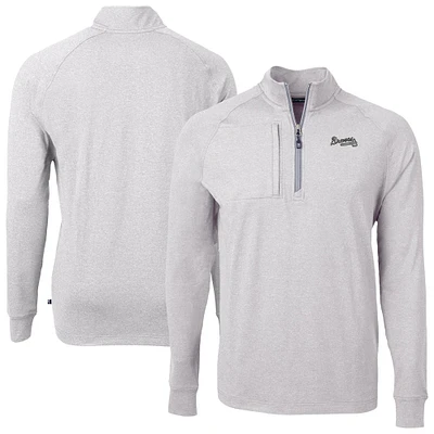 Men's Cutter & Buck Heather Gray Atlanta Braves Adapt Eco Raglan Quarter-Zip Jacket