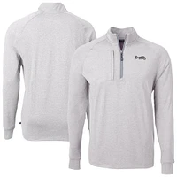 Men's Cutter & Buck Heather Gray Atlanta Braves Adapt Eco Raglan Quarter-Zip Jacket