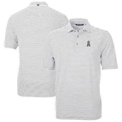 Men's Cutter & Buck /White Los Angeles Angels Virtue Eco Pique Stripe Recycled Polo
