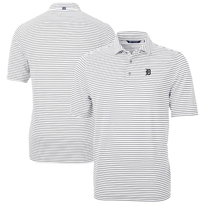 Men's Cutter & Buck /White Detroit Tigers Virtue Eco Pique Stripe Recycled Polo