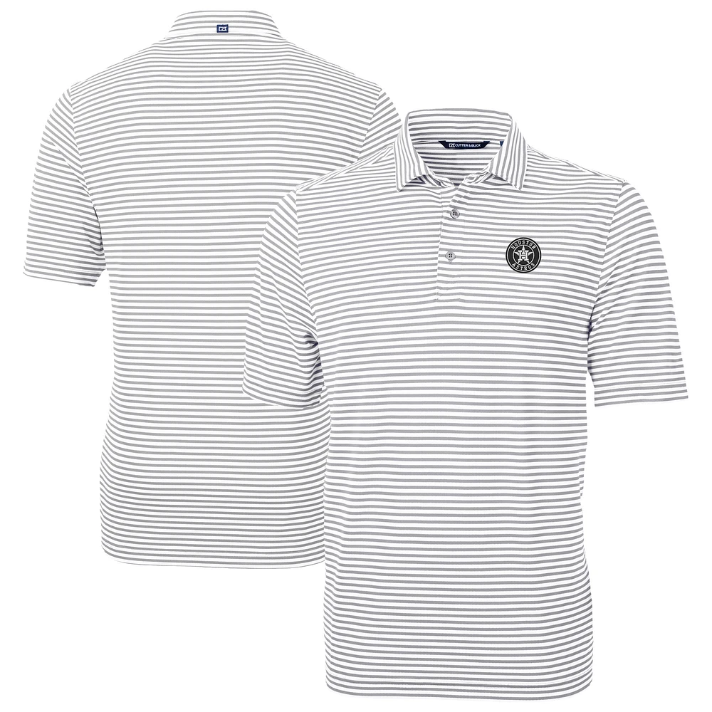 Men's Cutter & Buck /White Houston Astros Virtue Eco Pique Stripe Recycled Polo