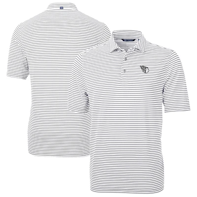 Men's Cutter & Buck /White Cleveland Guardians Virtue Eco Pique Stripe Recycled Polo