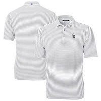 Men's Cutter & Buck Gray/White Colorado Rockies Virtue Eco Pique Stripe Recycled Polo