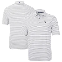 Men's Cutter & Buck Gray/White Colorado Rockies Virtue Eco Pique Stripe Recycled Polo