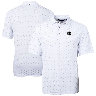 Men's Cutter & Buck White Chicago Cubs Virtue Eco Pique Tile Print Recycled Polo