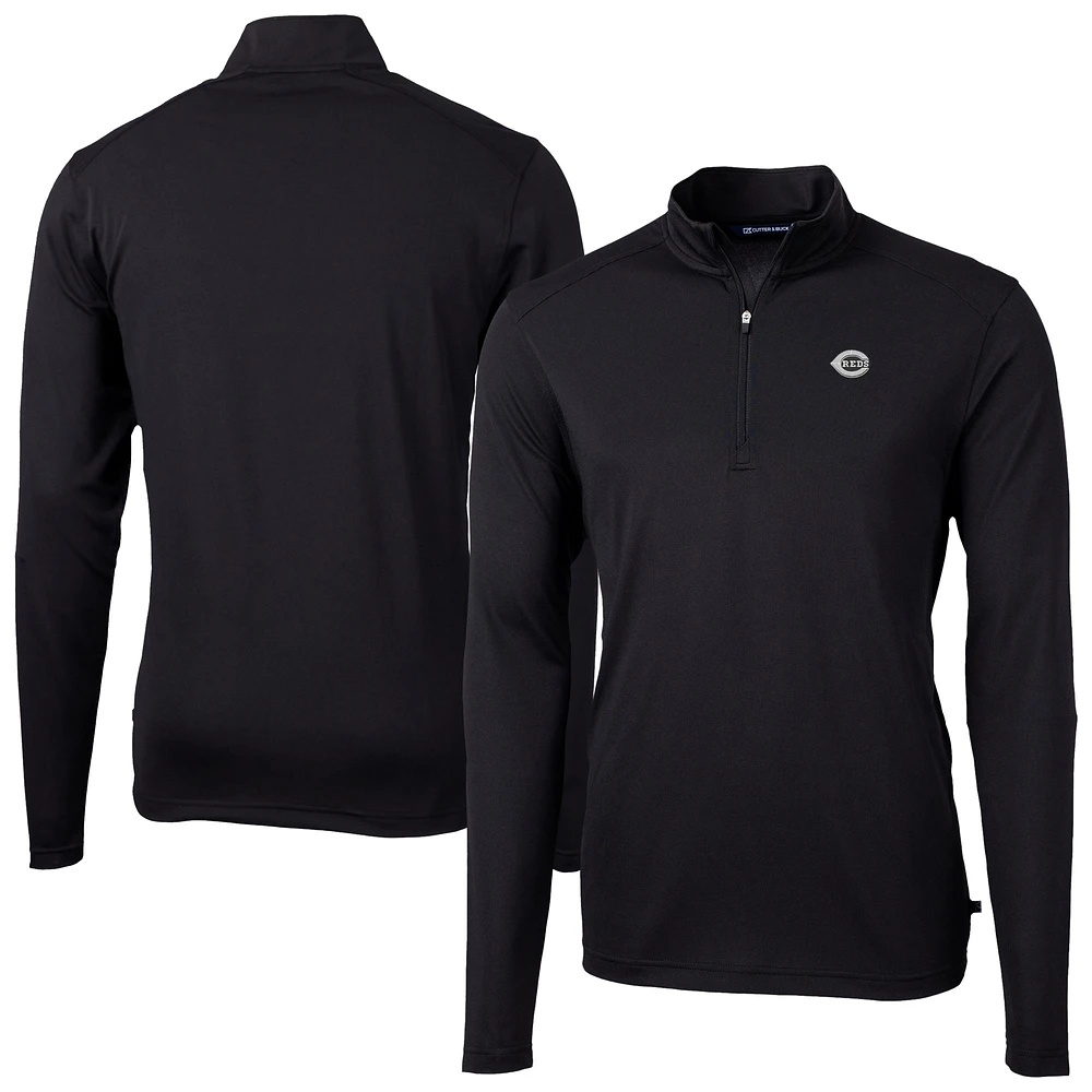 Men's Cutter & Buck Black Cincinnati Reds Virtue Eco Pique Quarter-Zip Jacket