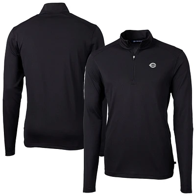 Men's Cutter & Buck Black Cincinnati Reds Virtue Eco Pique Quarter-Zip Jacket