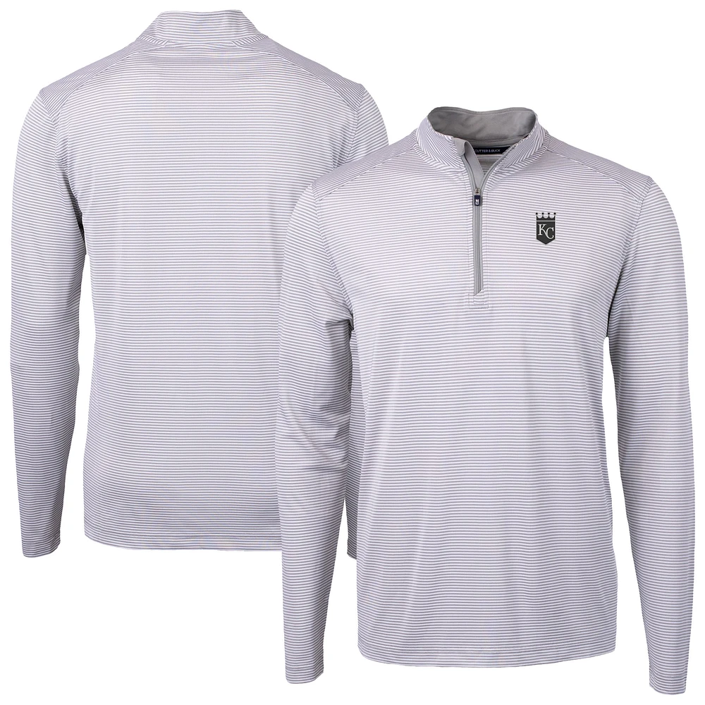 Men's Cutter & Buck Kansas City Royals Virtue Eco Pique Micro Stripe Quarter-Zip Jacket