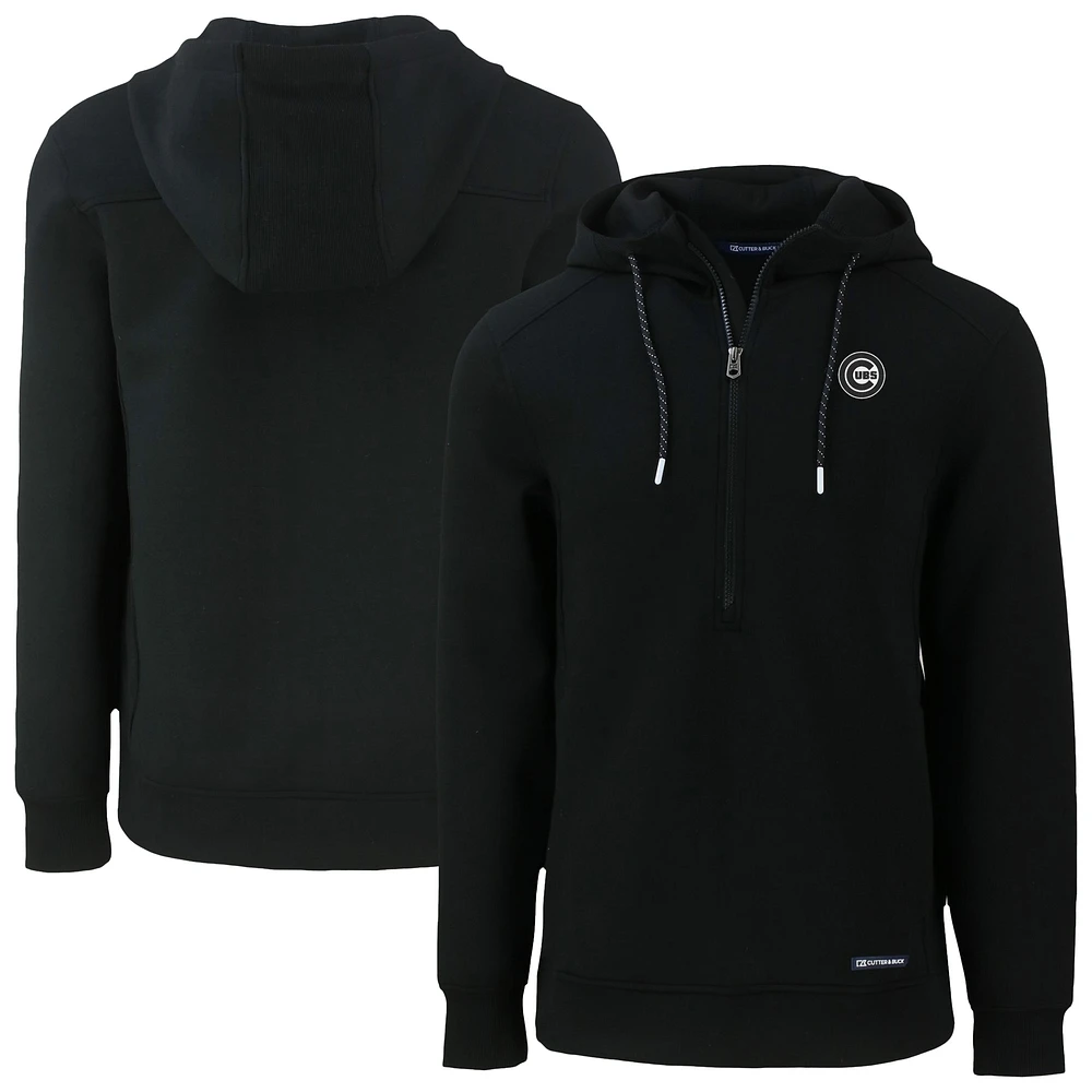 Men's Cutter & Buck Black Chicago Cubs Roam Eco Recycled Half-Zip Pullover Hoodie