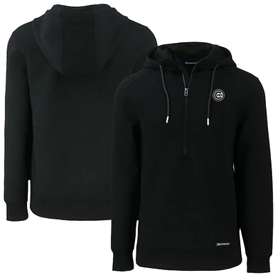 Men's Cutter & Buck Black Chicago Cubs Roam Eco Recycled Half-Zip Pullover Hoodie