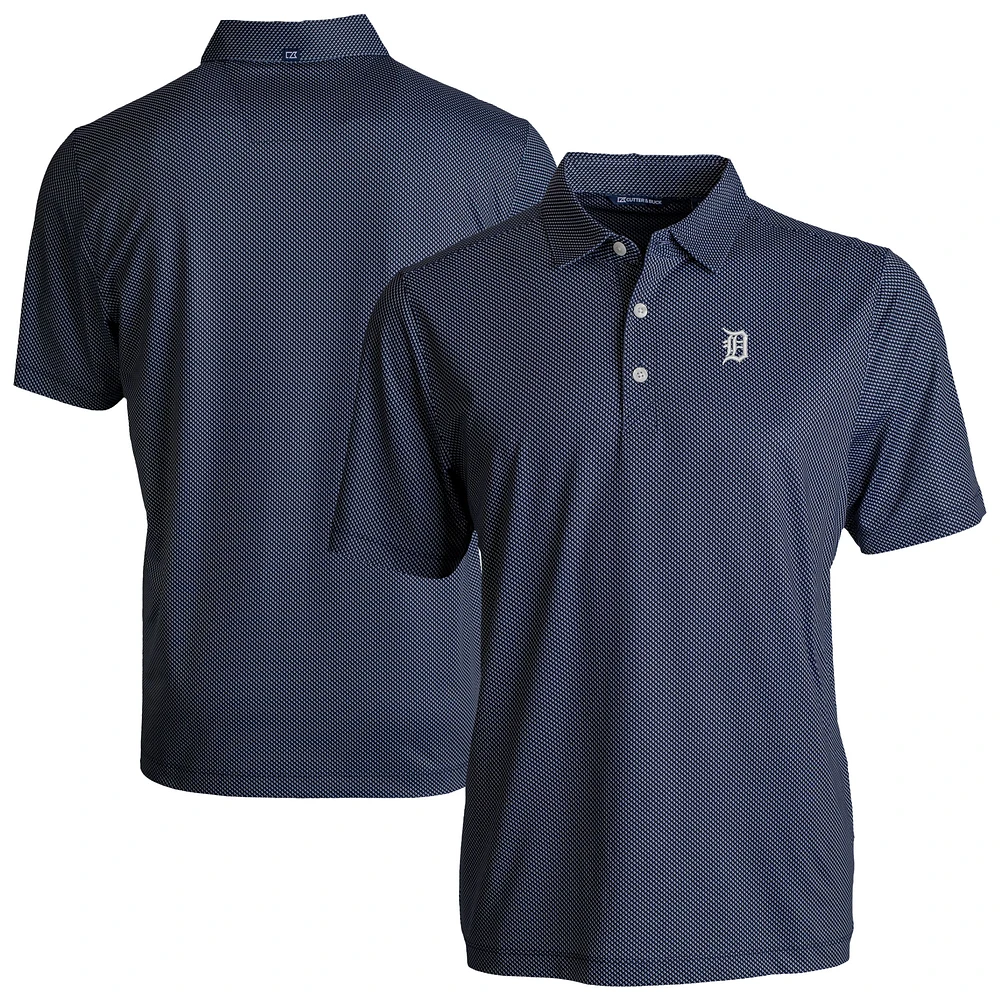 Men's Cutter & Buck Navy/White Detroit Tigers Pike Eco Symmetry Print Stretch Recycled Polo