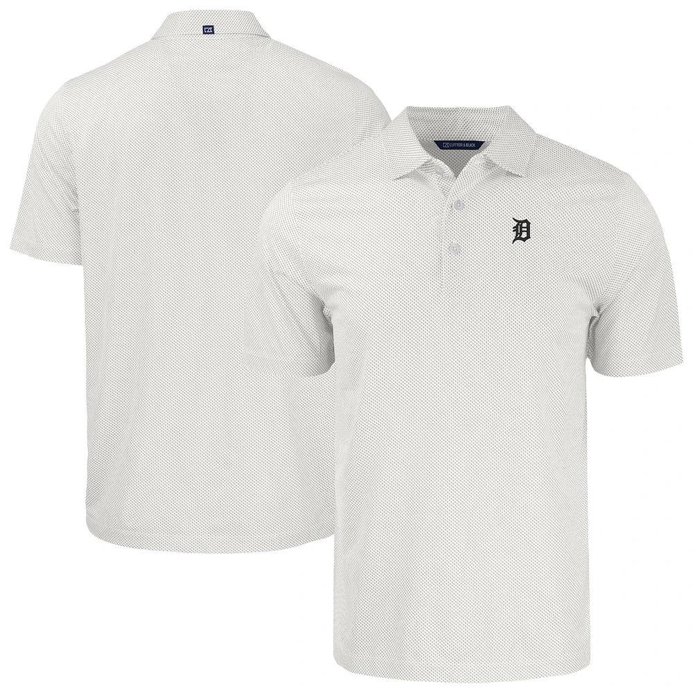 Men's Cutter & Buck White/Gray Detroit Tigers Pike Eco Symmetry Print Stretch Recycled Polo