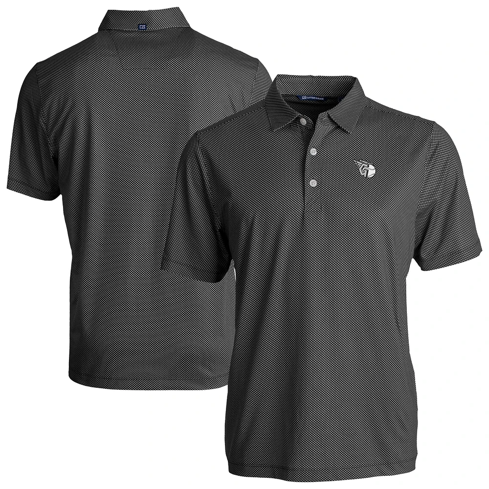 Men's Cutter & Buck Black/White Cleveland Guardians Pike Eco Symmetry Print Stretch Recycled Polo