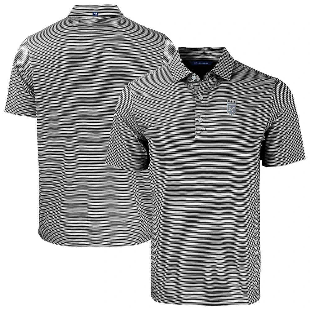 Men's Cutter & Buck Black/White Kansas City Royals Forge Eco Double Stripe Stretch Recycled Polo