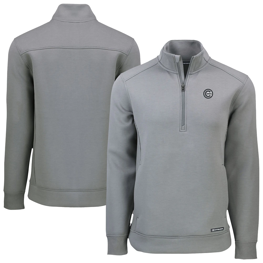 Men's Cutter & Buck Gray Chicago Cubs Roam Eco Quarter-Zip Jacket