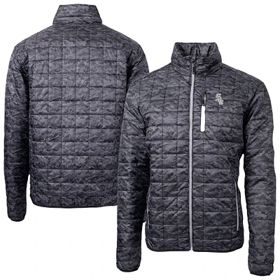 Men's Cutter & Buck Black Chicago White Sox Rainier PrimaLoft® Eco Insulated Printed Full-Zip Hoodie Puffer Jacket