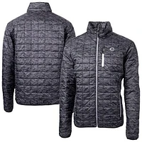 Men's Cutter & Buck Black Cincinnati Reds Rainier PrimaLoft® Eco Insulated Printed Full-Zip Hoodie Puffer Jacket