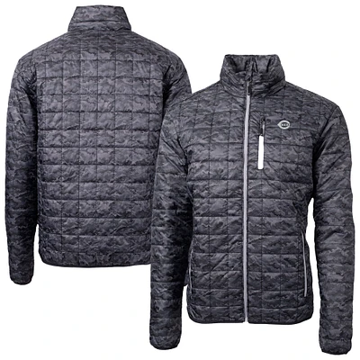 Men's Cutter & Buck Black Cincinnati Reds Rainier PrimaLoft® Eco Insulated Printed Full-Zip Hoodie Puffer Jacket