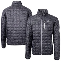 Men's Cutter & Buck Black Cincinnati Reds Rainier PrimaLoft® Eco Insulated Printed Full-Zip Hoodie Puffer Jacket