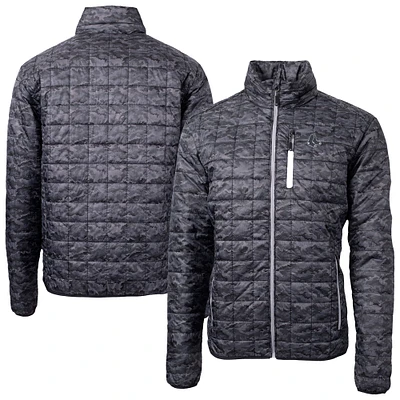 Men's Cutter & Buck Black Boston Red Sox Rainier PrimaLoft® Eco Insulated Printed Full-Zip Hoodie Puffer Jacket