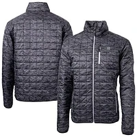 Men's Cutter & Buck Black Chicago Cubs Rainier PrimaLoft® Eco Insulated Printed Full-Zip Hoodie Puffer Jacket