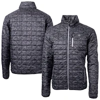 Men's Cutter & Buck Black Chicago Cubs Rainier PrimaLoft® Eco Insulated Printed Full-Zip Hoodie Puffer Jacket
