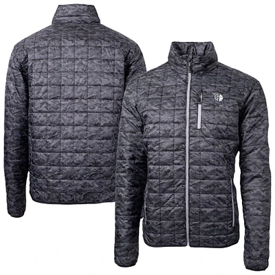 Men's Cutter & Buck Black Cleveland Guardians Rainier PrimaLoft® Eco Insulated Printed Full-Zip Hoodie Puffer Jacket