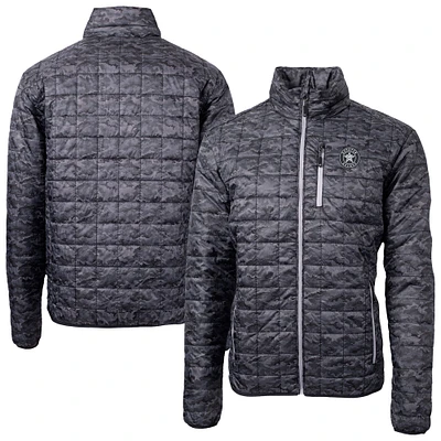 Men's Cutter & Buck Black Houston Astros Rainier PrimaLoft® Eco Insulated Printed Full-Zip Hoodie Puffer Jacket