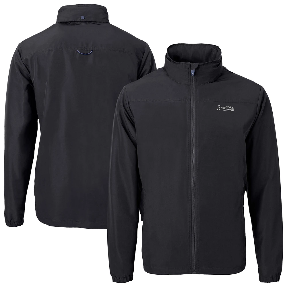 Men's Cutter & Buck Black Atlanta Braves Charter Eco Recycled Full-Zip Hoodie Jacket