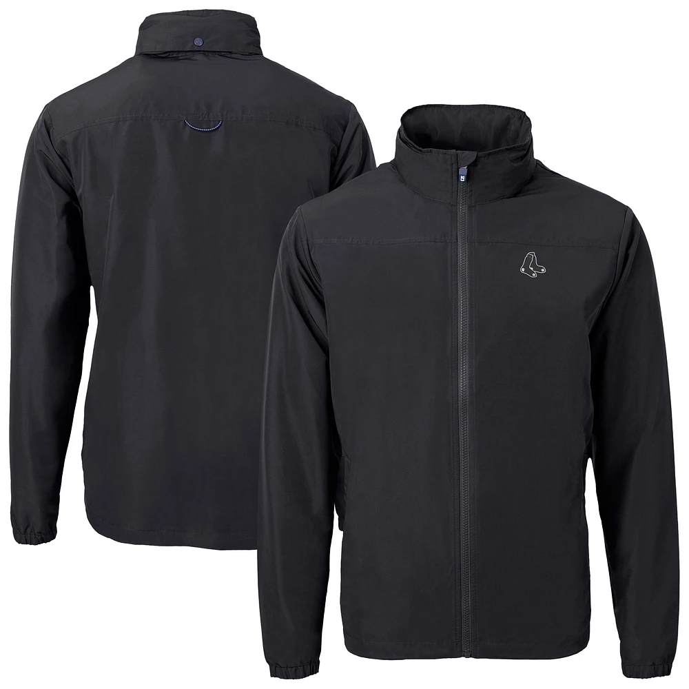 Men's Cutter & Buck Black Boston Red Sox Charter Eco Recycled Full-Zip Hoodie Jacket