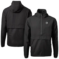 Men's Cutter & Buck Black Chicago Cubs Charter Eco Recycled Anorak Half-Zip Hoodie Jacket