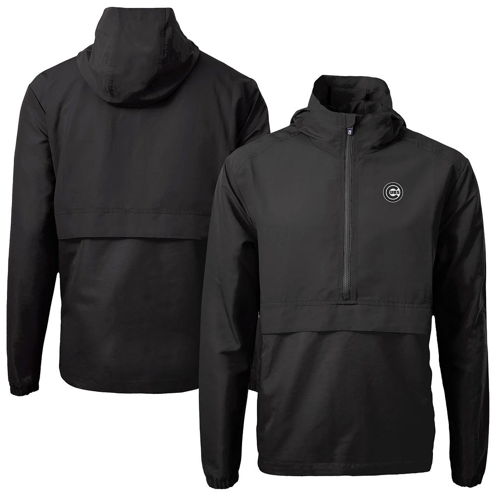 Men's Cutter & Buck Black Chicago Cubs Charter Eco Recycled Anorak Half-Zip Hoodie Jacket