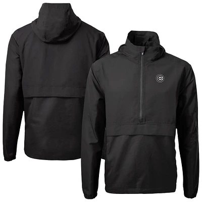 Men's Cutter & Buck Black Chicago Cubs Charter Eco Recycled Anorak Half-Zip Hoodie Jacket