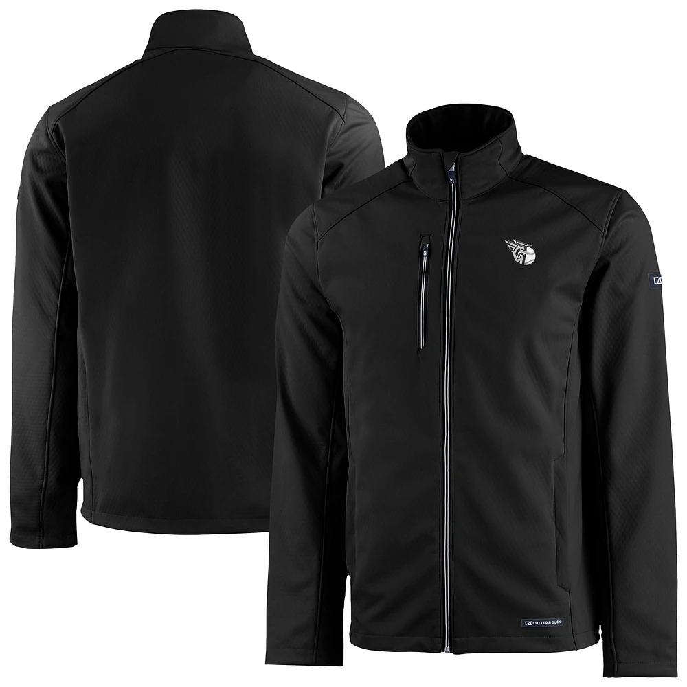 Men's Cutter & Buck Black Cleveland Guardians Evoke Eco Softshell Recycled Full-Zip Jacket