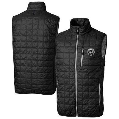 Men's Cutter & Buck Black New York Mets Rainier PrimaLoft® Eco Insulated Full-Zip Puffer Vest