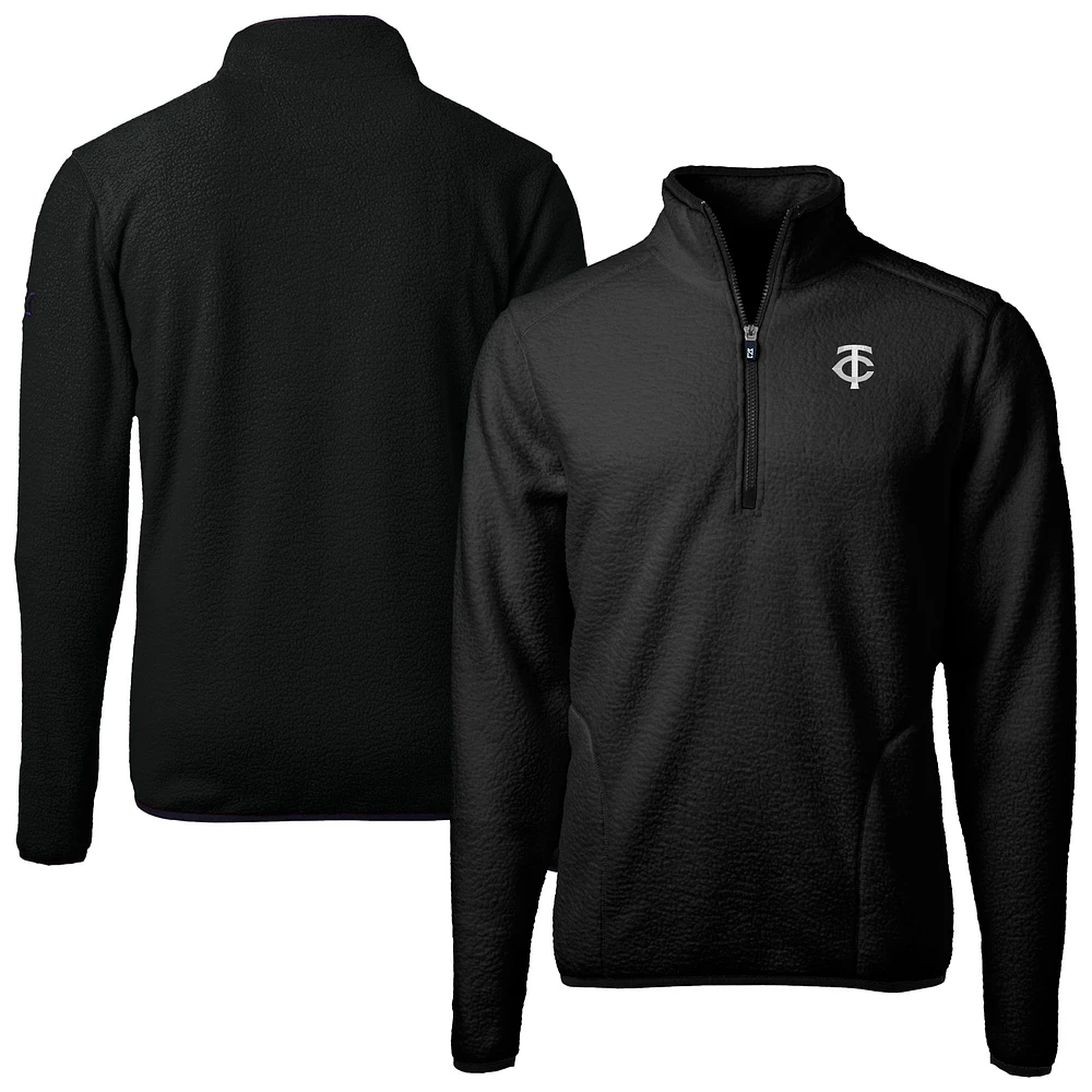 Men's Cutter & Buck Black Minnesota Twins Cascade Eco Fleece Quarter-Zip Jacket