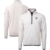 Men's Cutter & Buck Oatmeal Milwaukee Brewers Cascade Eco Fleece Quarter-Zip Jacket