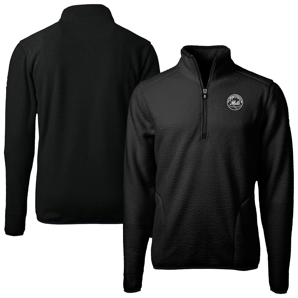 Men's Cutter & Buck Black New York Mets Cascade Eco Fleece Quarter-Zip Jacket