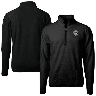 Men's Cutter & Buck Black New York Mets Cascade Eco Fleece Quarter-Zip Jacket