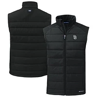 Men's Cutter & Buck Black San Diego Padres Evoke Hybrid Eco Softshell Recycled Full-Zip Vest