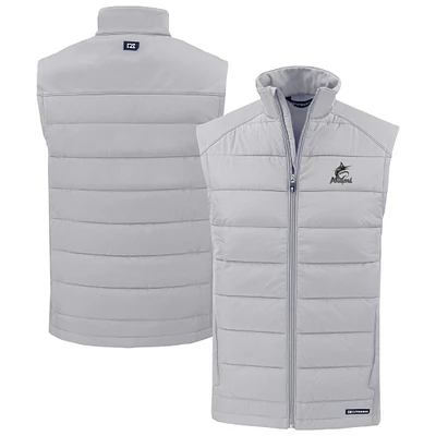 Men's Cutter & Buck Gray Miami Marlins Evoke Hybrid Eco Softshell Recycled Full-Zip Vest