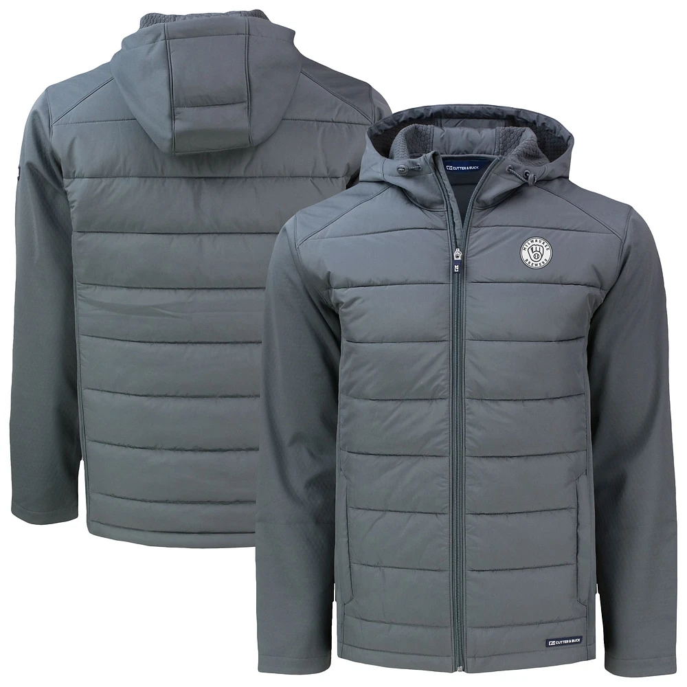Men's Cutter & Buck Gray Milwaukee Brewers Evoke Hybrid Eco Softshell Recycled Full-Zip Hooded Jacket
