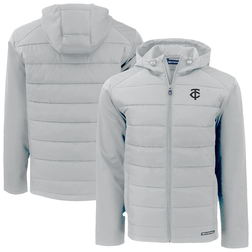 Men's Cutter & Buck Gray Minnesota Twins Evoke Hybrid Eco Softshell Recycled Full-Zip Hooded Jacket