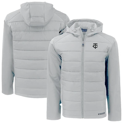 Men's Cutter & Buck Gray Minnesota Twins Evoke Hybrid Eco Softshell Recycled Full-Zip Hooded Jacket