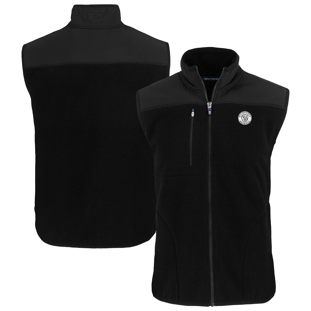 Men's Cutter & Buck Black Milwaukee Brewers Cascade Eco Fleece Full-Zip Vest