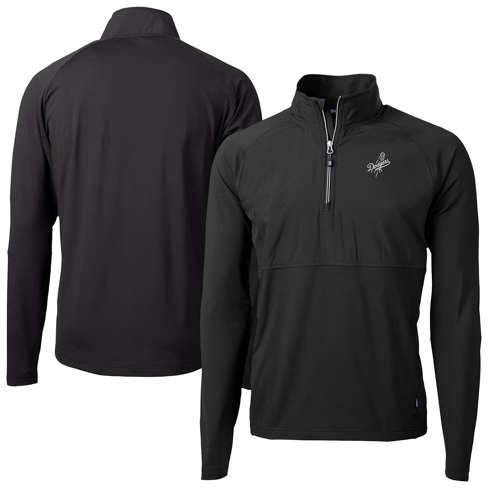 Men's Cutter & Buck Black Los Angeles Dodgers Adapt Eco Hybrid Raglan DryTec Quarter-Zip Jacket
