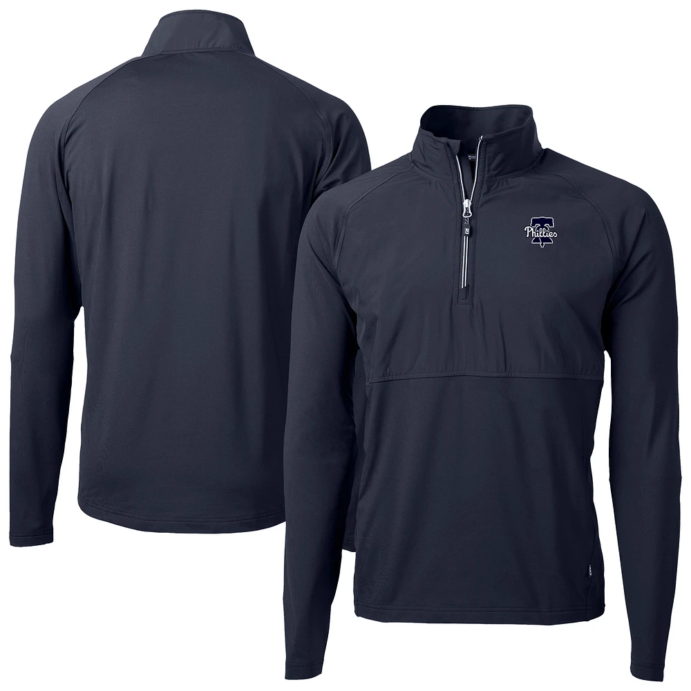 Men's Cutter & Buck Navy Philadelphia Phillies Adapt Eco Hybrid Raglan DryTec Quarter-Zip Jacket