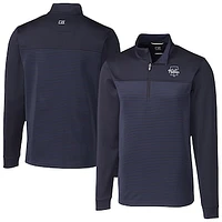 Men's Cutter & Buck Navy Philadelphia Phillies Traverse Eco Stripe Tri-Blend DryTec Quarter-Zip Jacket