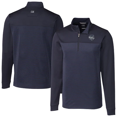 Men's Cutter & Buck Navy Philadelphia Phillies Traverse Eco Stripe Tri-Blend DryTec Quarter-Zip Jacket