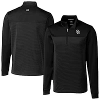 Men's Cutter & Buck Black San Diego Padres Traverse Eco Stripe Tri-Blend DryTec Quarter-Zip Jacket